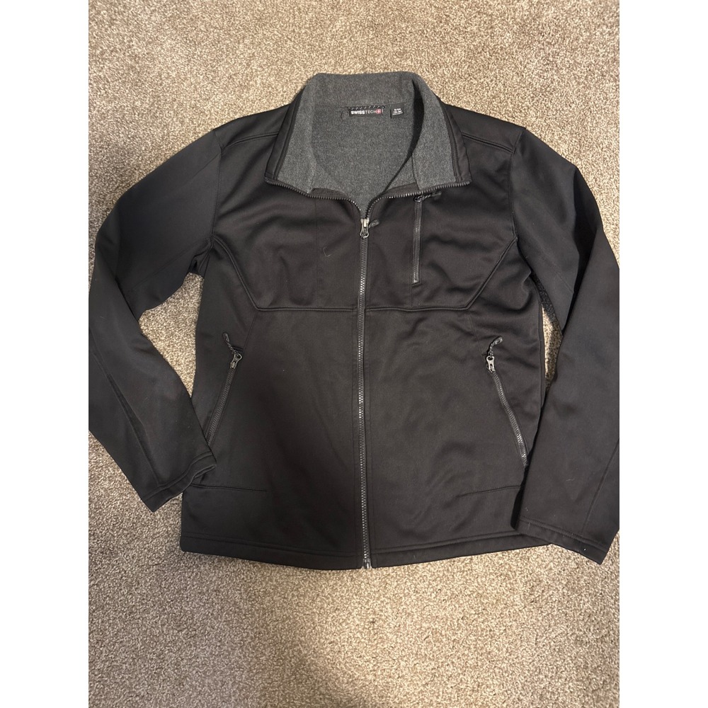 Swiss Tech Softshell Jacket Mens S Black Excellent Full Zip Fleece Lined Pocket